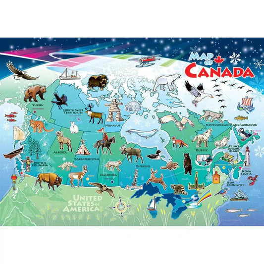 Map of Canada 35 Piece Tray Jigsaw Puzzle Cobble Hill - Chickadees Wooden Toys