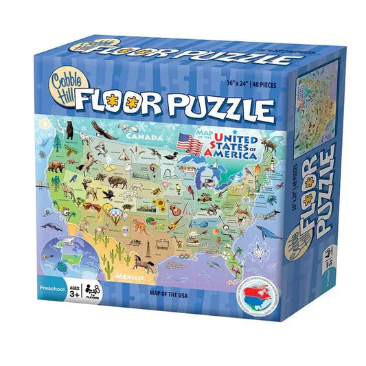 Map of the USA 48 Piece Floor Jigsaw Puzzle Cobble Hill - Chickadees Wooden Toys