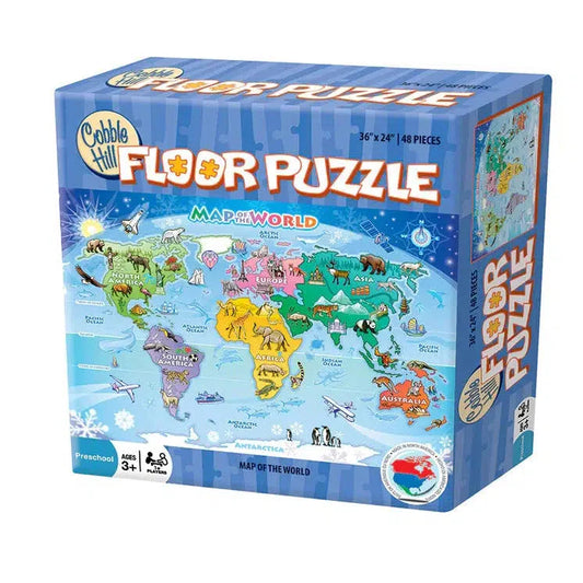 Map of the World 48 Piece Floor Jigsaw Puzzle Cobble Hill - Chickadees Wooden Toys
