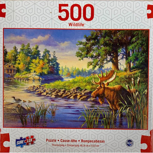 Moose Cabin Scene Wildlife 500 Piece Jigsaw Puzzle Sure Lox
