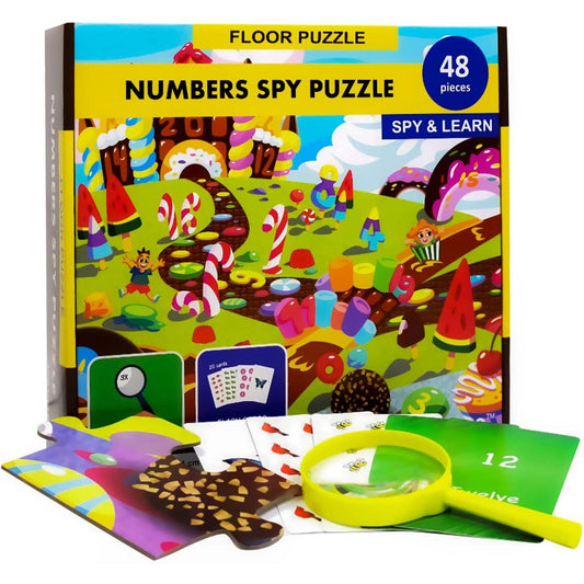 Numbers Spy 48 Piece Floor Jigsaw Puzzle with Flashcards & Magnifying Glass