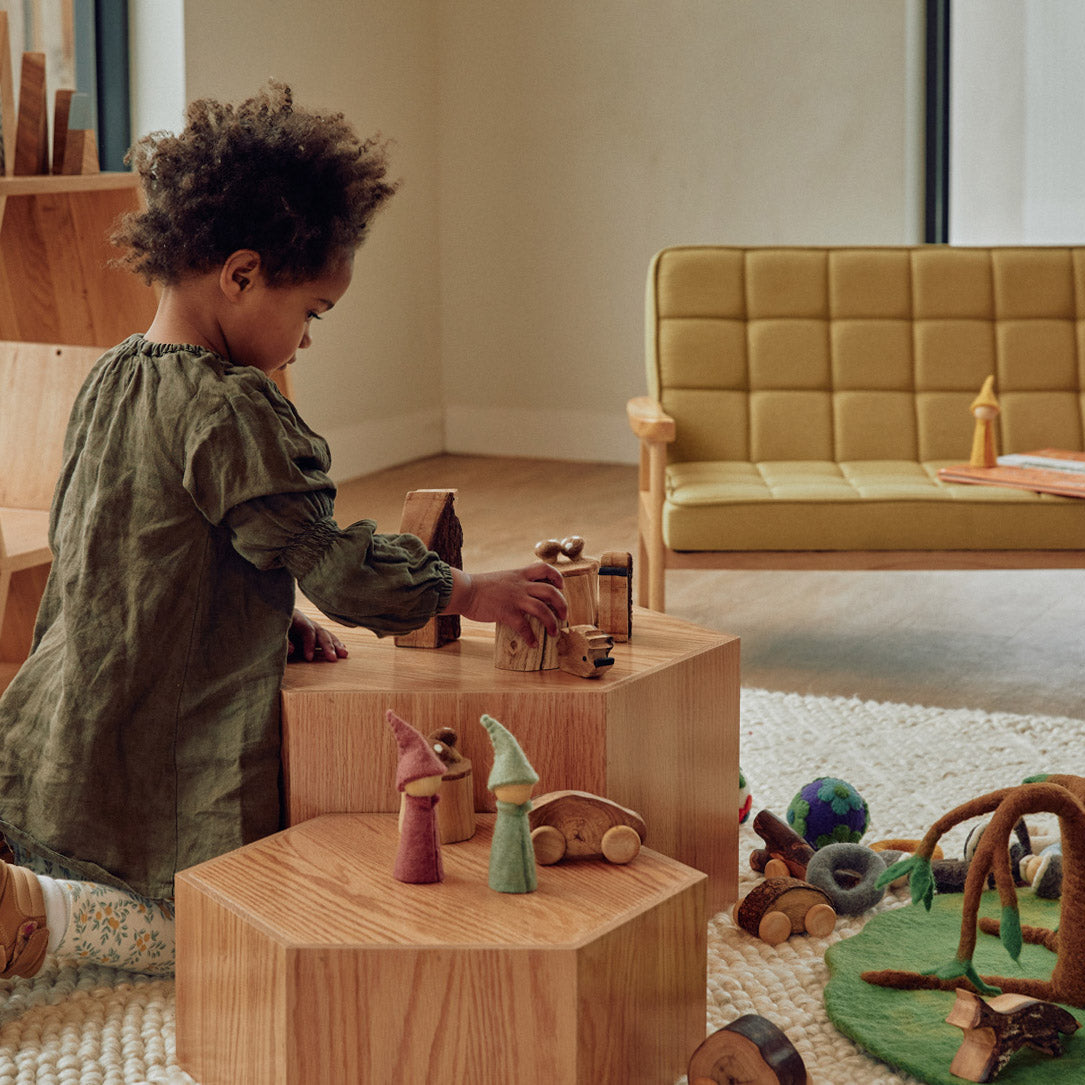 Hexagon Nesting Tables (Set of 3) | Solid European Oak - Chickadees Wooden Toys