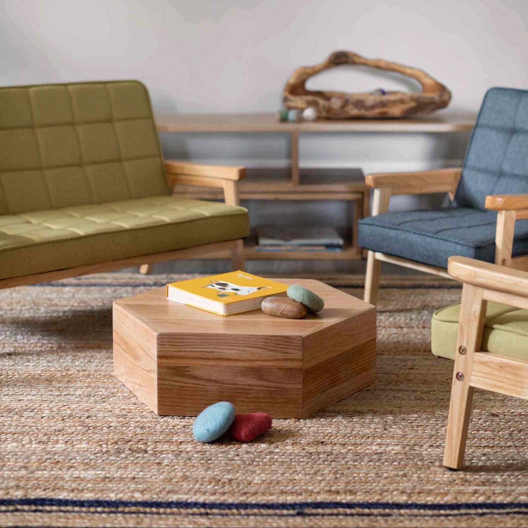 Hexagon Nesting Tables (Set of 3) | Solid European Oak - Chickadees Wooden Toys