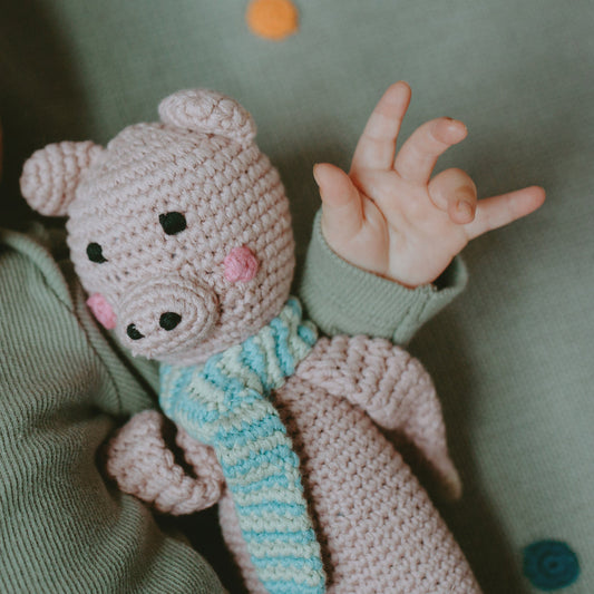 Farm Animal - Organic Pig Rattle - Chickadees Wooden Toys