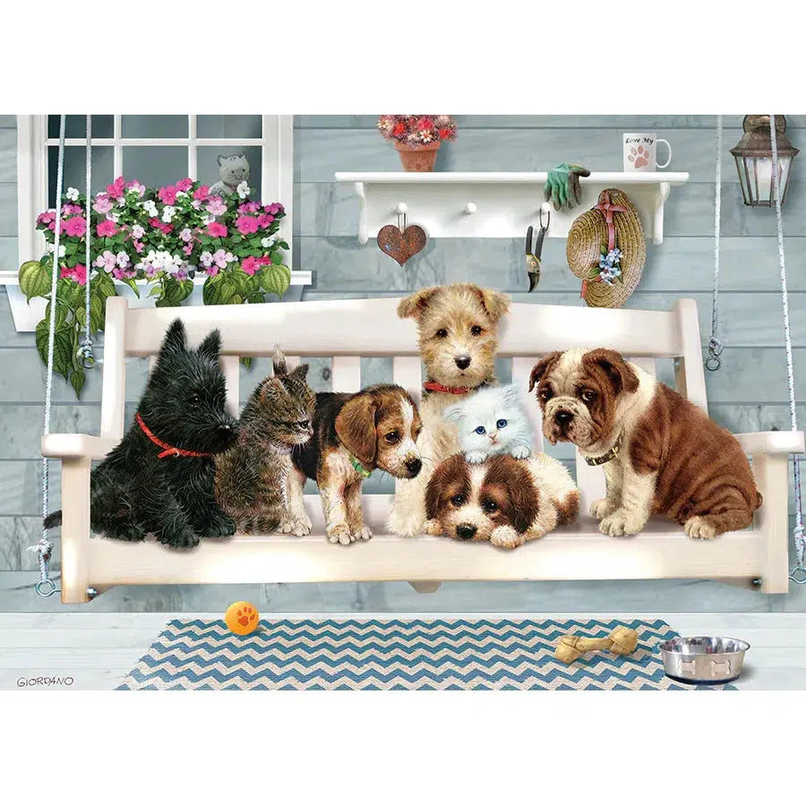 Porch Swing Buddies 35 Piece Tray Jigsaw Puzzle Cobble Hill - Chickadees Wooden Toys