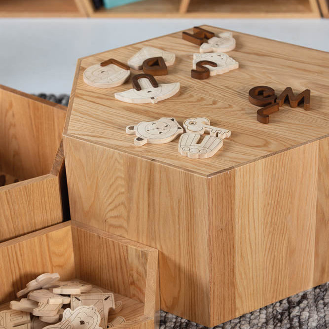 Hexagon Nesting Tables (Set of 3) | Solid European Oak - Chickadees Wooden Toys