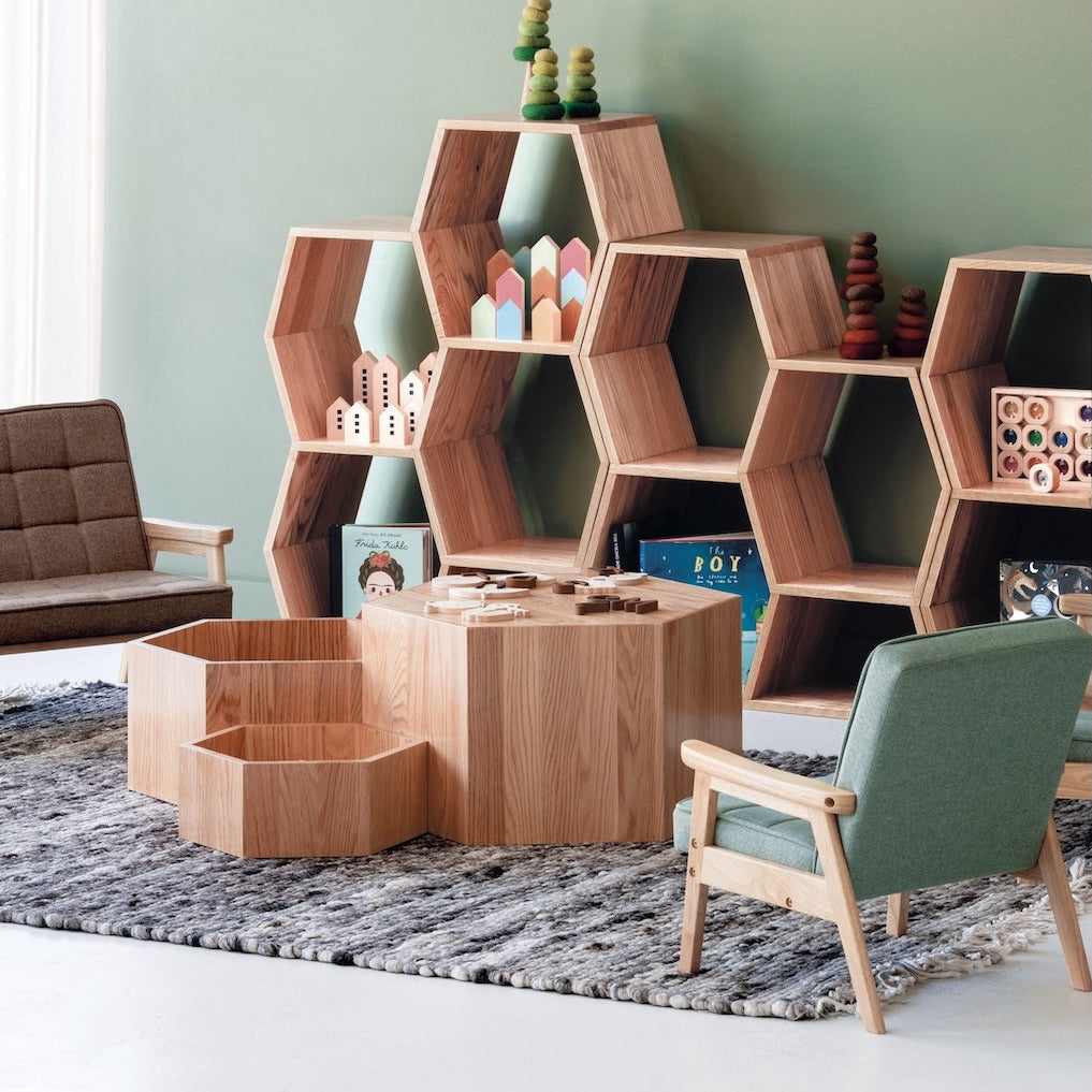 Hexagon Nesting Tables (Set of 3) | Solid European Oak - Chickadees Wooden Toys