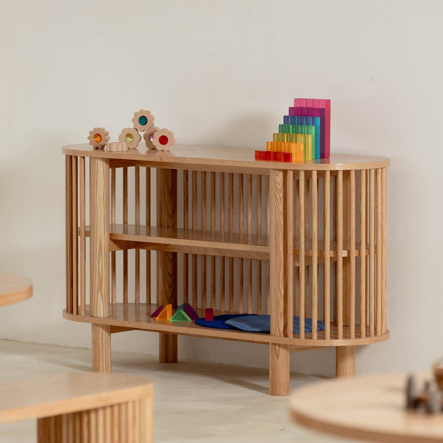 Oak Two Tiered Fluted Shelf - Chickadees Wooden Toys