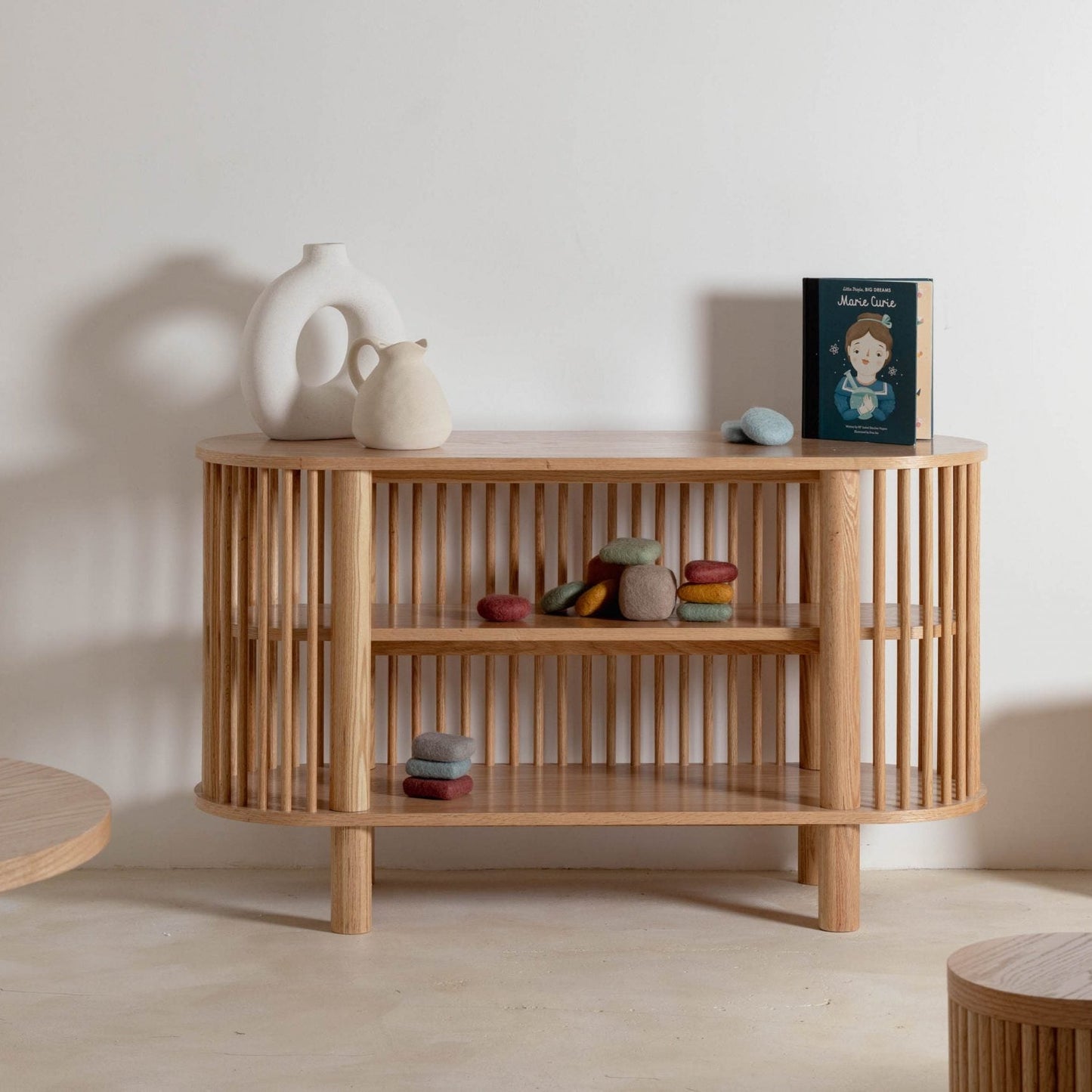 Oak Two Tiered Fluted Shelf - Chickadees Wooden Toys