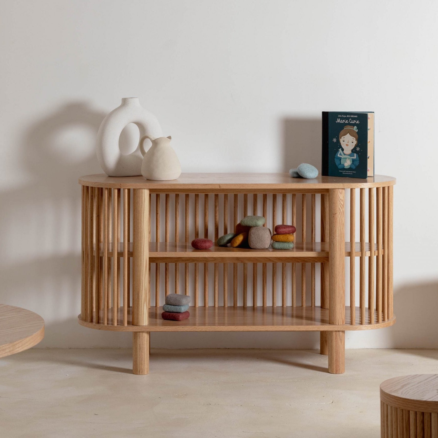 Oak Two Tiered Fluted Shelf - Chickadees Wooden Toys