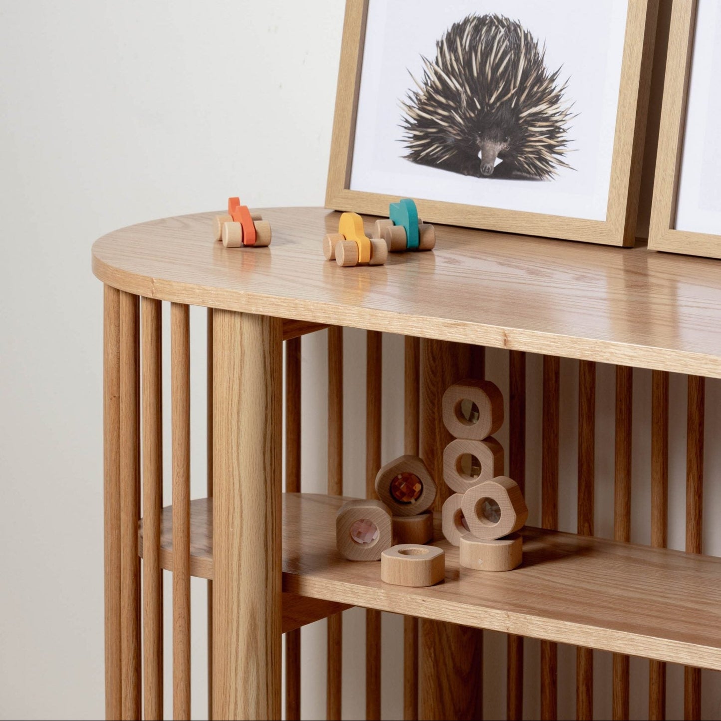 Oak Two Tiered Fluted Shelf - Chickadees Wooden Toys