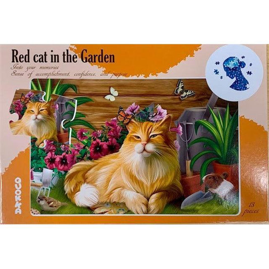 Red Cat in the Garden 13 Piece Tray Jigsaw Puzzle Quokka - Chickadees Wooden Toys