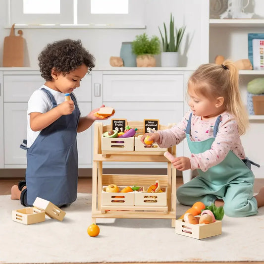 Tiny Land® Play Kitchen Accessories – Play Kitchen Food Storage: Versatile Wooden Rack for Play Food - Chickadees Wooden Toys
