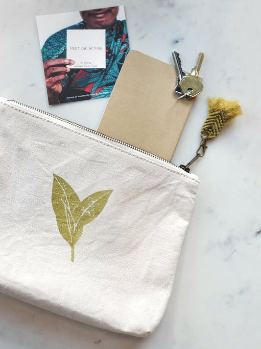 Hand Screen Printed Cotton Canvas Pouch - Nature - Chickadees Wooden Toys
