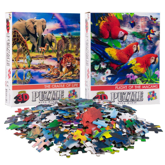 Savanna Animals & Macaws Set of 2 300 Piece Lenticular Jigsaw Puzzles Prime 3D