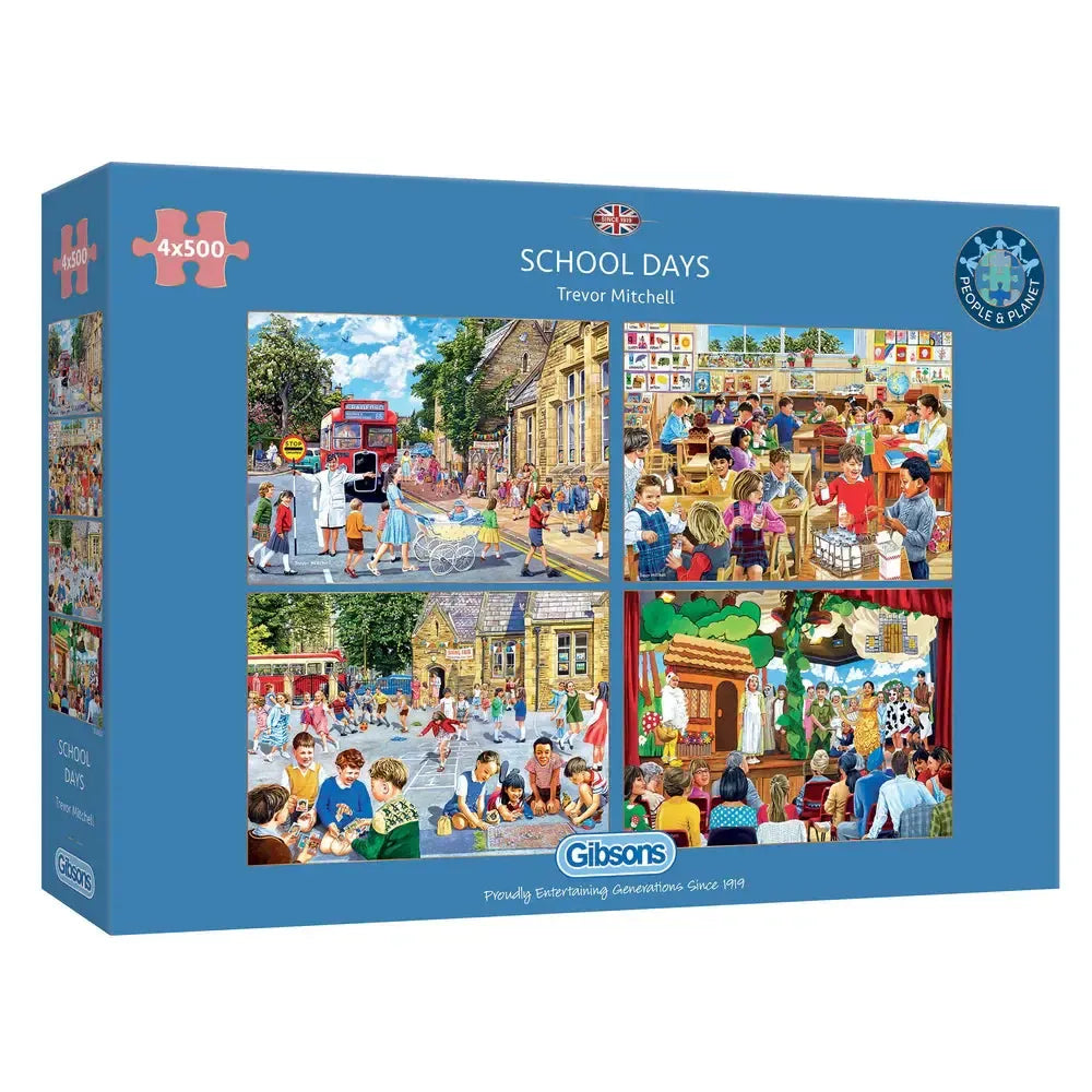 School Days Set of 4 500 Piece Jigsaw Puzzles Gibsons