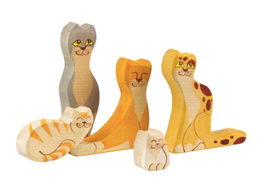 Wooden Cat figurines set of 5 - Chickadees Wooden Toys