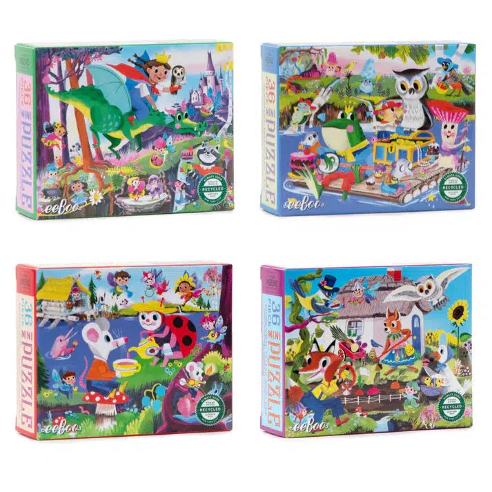 Set of 4 Fairy & Tales 36 Piece Mini Jigsaw Puzzles eeBoo - Chickadees Wooden Toys