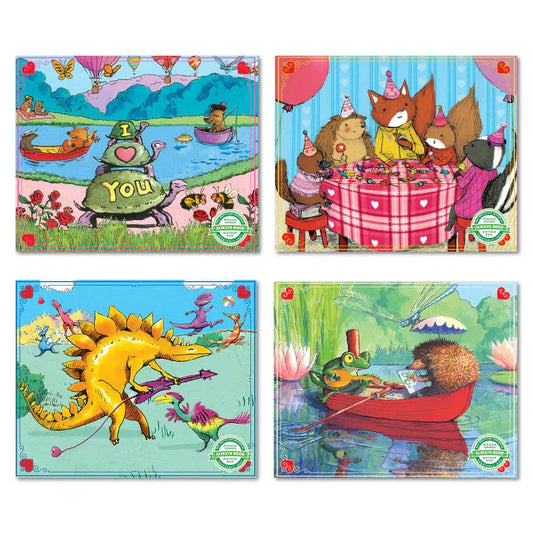 Set of 4 Valentine 36 Piece Mini Jigsaw Puzzles eeBoo - Chickadees Wooden Toys
