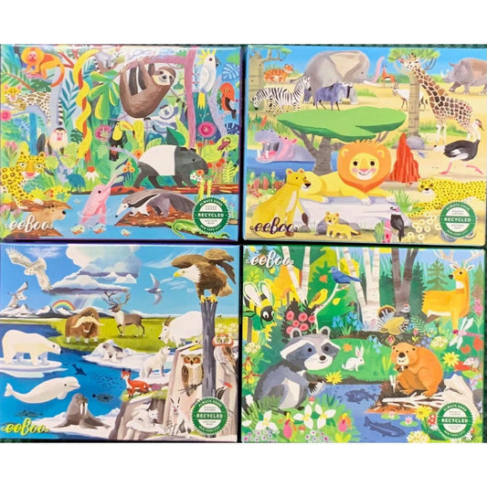 Set of 4 Wild Habitats Animal 36 Piece Mini Jigsaw Puzzles eeBoo - Chickadees Wooden Toys