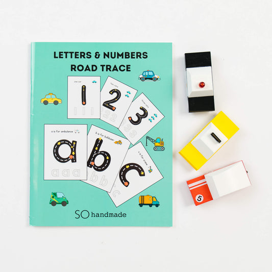 Road Trace Activity Book: Alphabet & Numbers Learning - Chickadees Wooden Toys