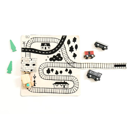 Train Play Mat for Toddlers – Portable Tracks for Travel - Chickadees Wooden Toys