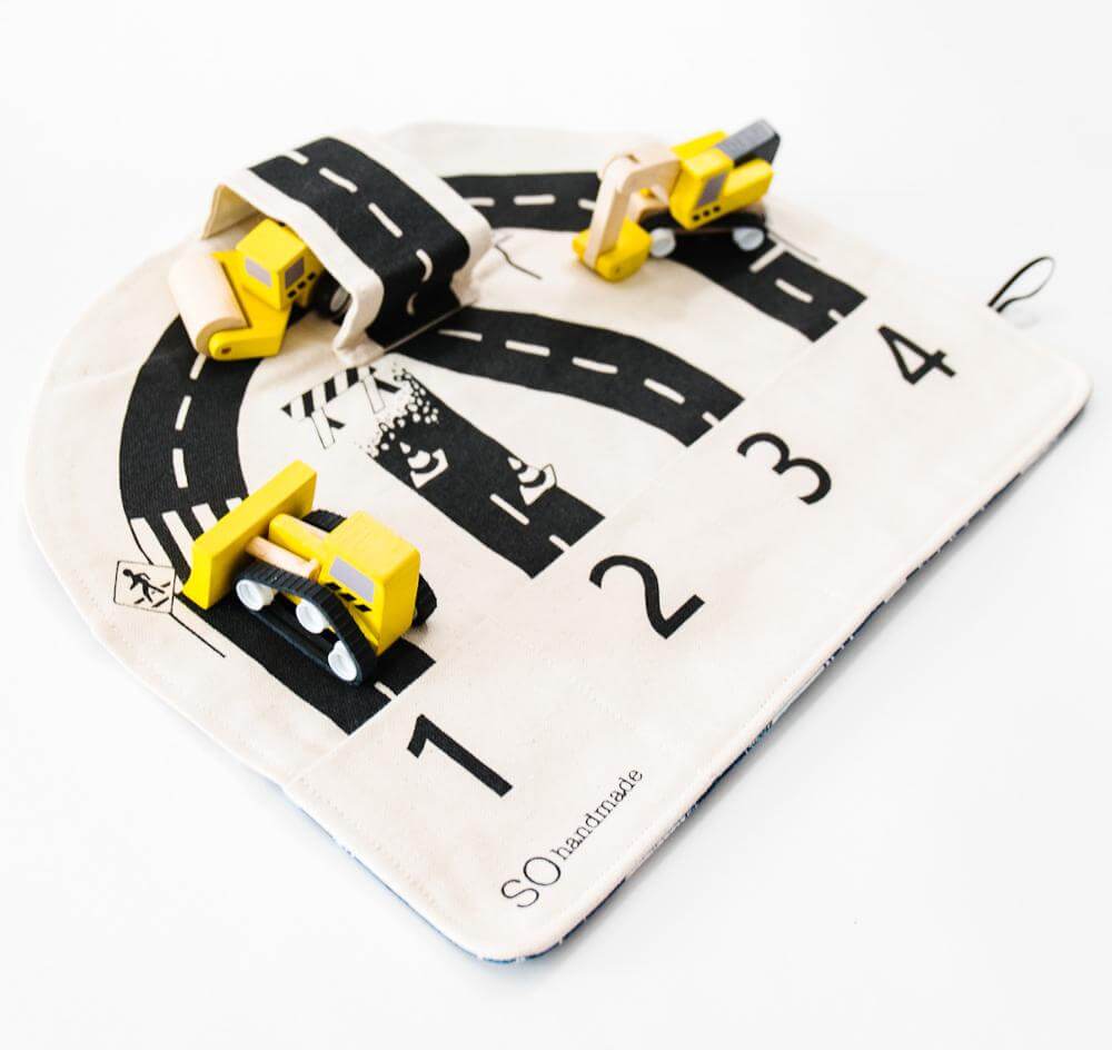 Car Play Mat: "The fun mat is so easy to travel with!" - Chickadees Wooden Toys