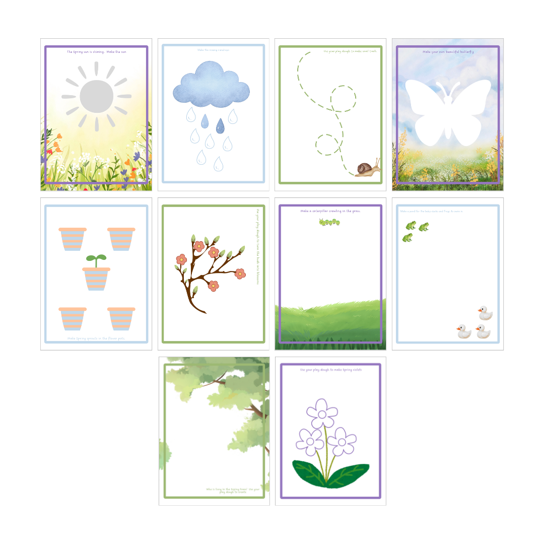 10 SPRING Themed Play Dough Mats - Digital Download - Chickadees Wooden Toys