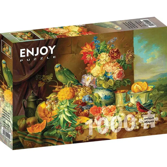 Still Life with Fruit Flowers & Parrot 1000 Piece Jigsaw Puzzle Enjoy