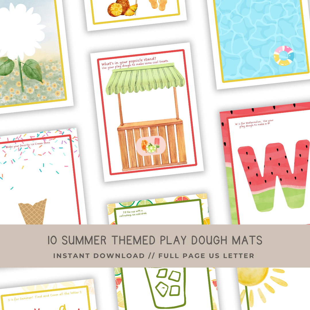 10 SUMMER Themed Play Dough Mats - Digital Download