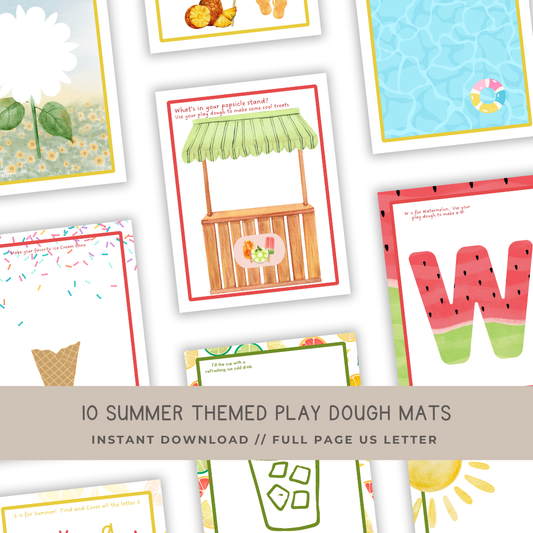 10 SUMMER Themed Play Dough Mats - Digital Download