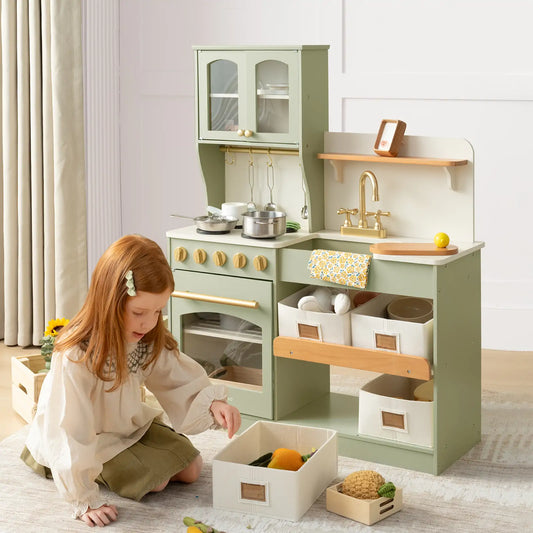 Tiny Land® Pretend Play Kitchen for Toddlers - Serenity Wooden Kitchen – Green - Chickadees Wooden Toys