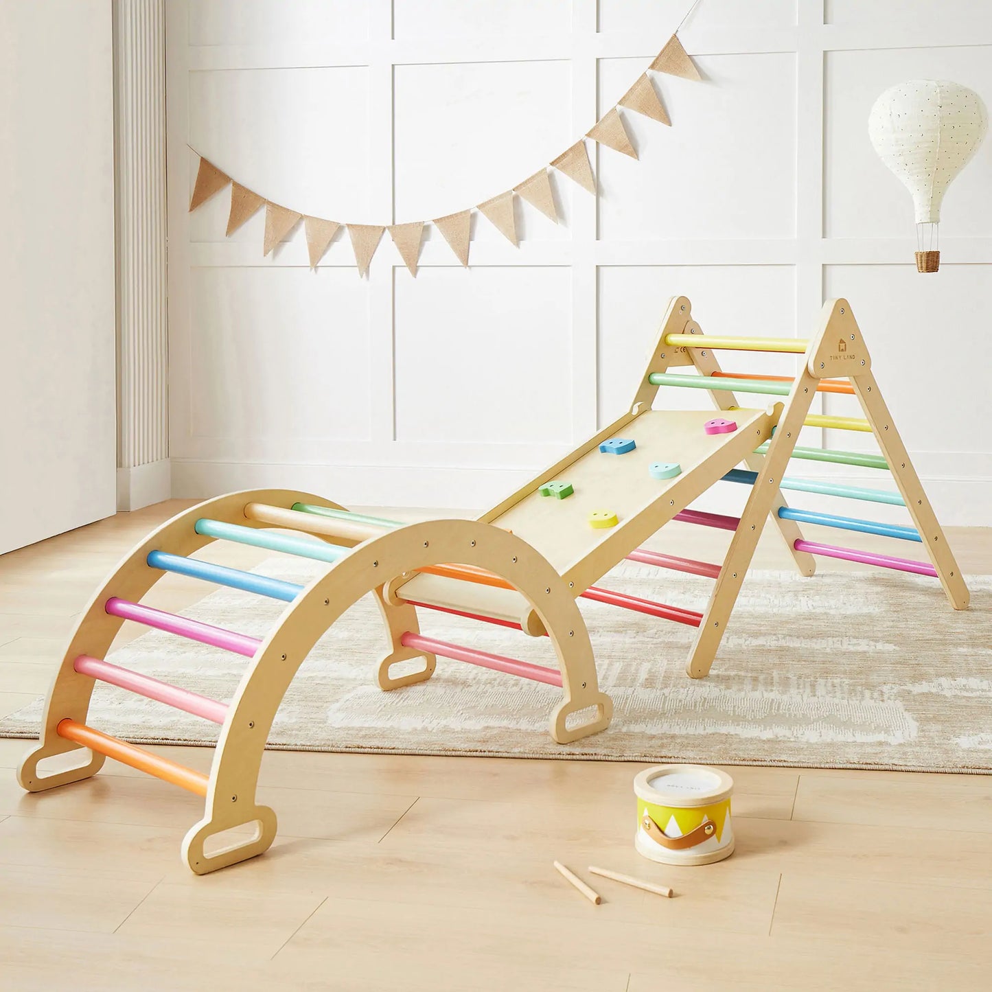 Tiny Land® 7-in-1 Rainbow Climbing Set - Chickadees Wooden Toys