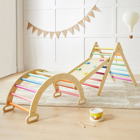 Tiny Land® 7-in-1 Rainbow Climbing Set - Chickadees Wooden Toys