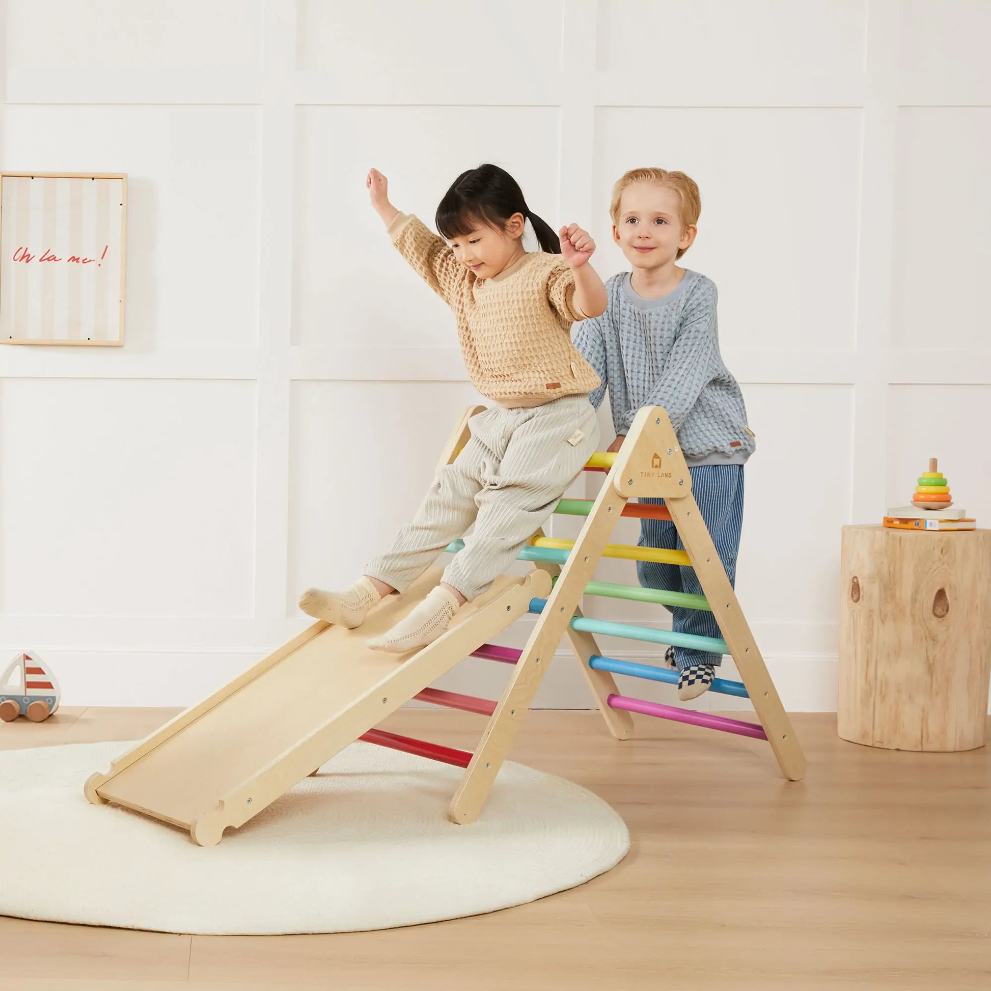Tiny Land® 7-in-1 Rainbow Climbing Set - Chickadees Wooden Toys
