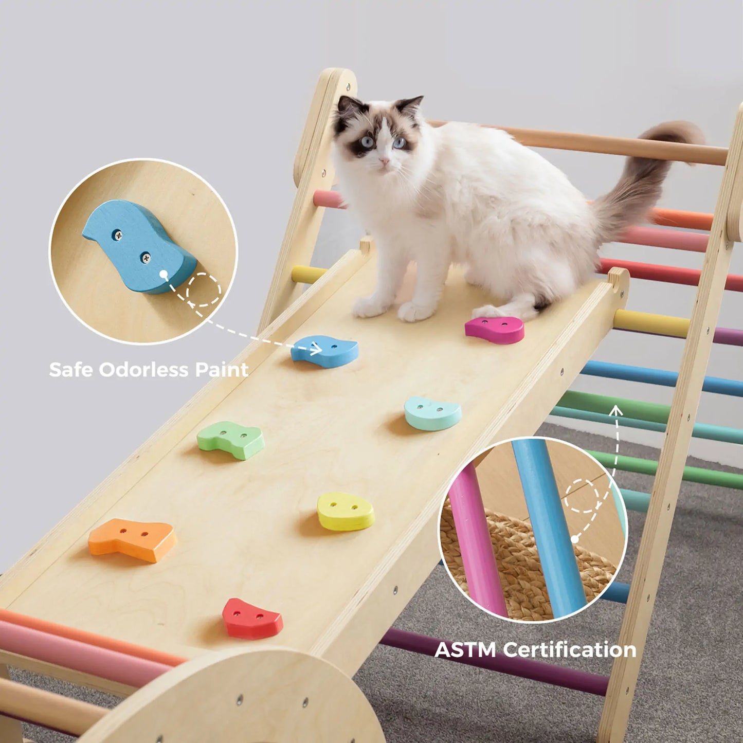 Tiny Land® 7-in-1 Rainbow Climbing Set - Chickadees Wooden Toys