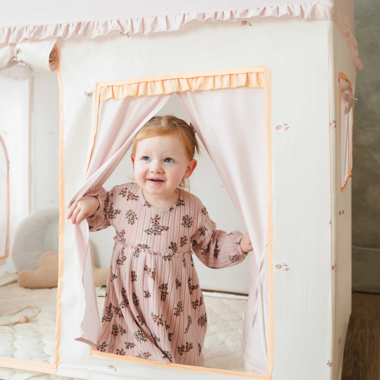 Tiny Land® Sweet Citrus Kids Play Tent – White and Pink Indoor Playhouse - Chickadees Wooden Toys