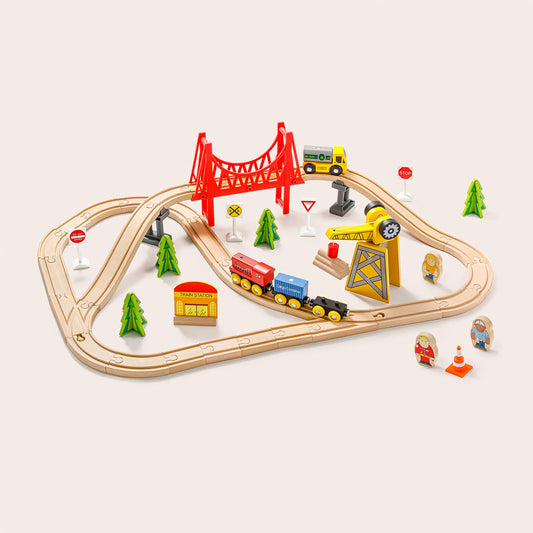 Tiny Land® Wooden Track Trains 55 Pcs - Chickadees Wooden Toys
