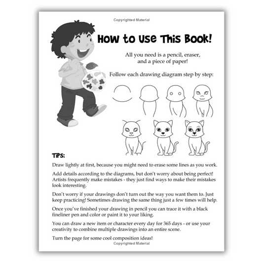 The Drawing Book for Kids: 365 Daily Things to Draw, Step by Step (Woo! Jr. Kids Activities Books) (Spiral Bound) - Chickadees Wooden Toys