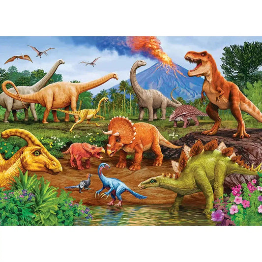 Triceratops & Friends 35 Piece Tray Jigsaw Puzzle Cobble Hill - Chickadees Wooden Toys