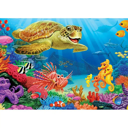 Undersea Turtle 35 Piece Tray Jigsaw Puzzle Cobble Hill - Chickadees Wooden Toys