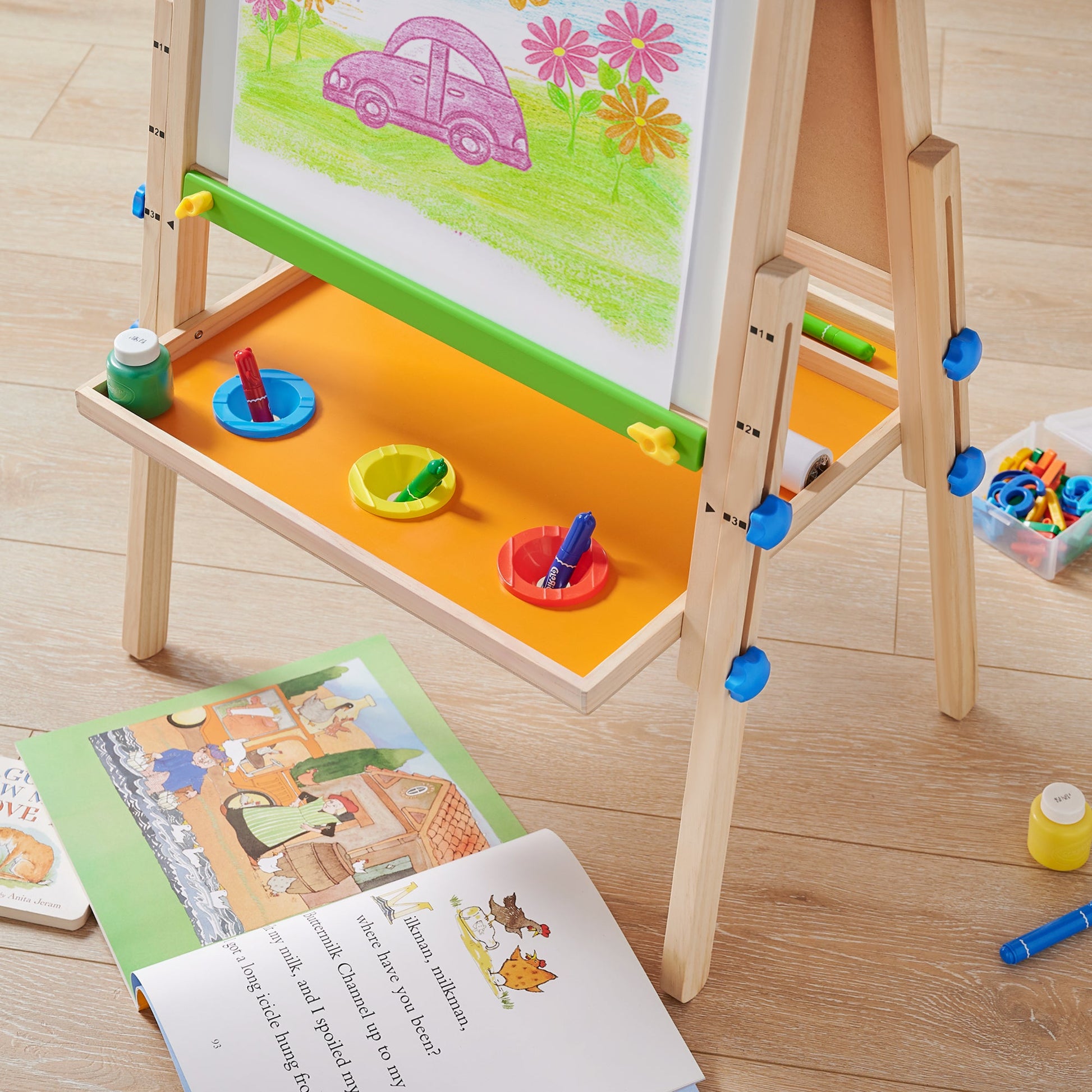 Tiny Land® 3-in-1 Art Easel & Paper Roll Set - Chickadees Wooden Toys