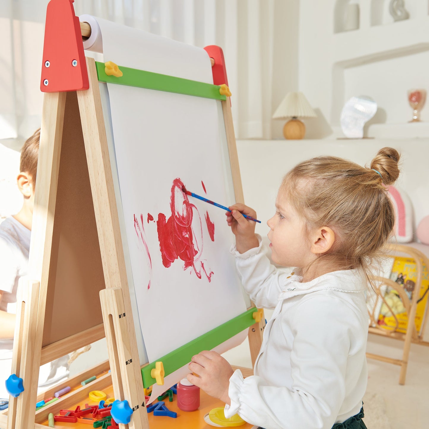 Tiny Land® 3-in-1 Art Easel & Paper Roll Set - Chickadees Wooden Toys