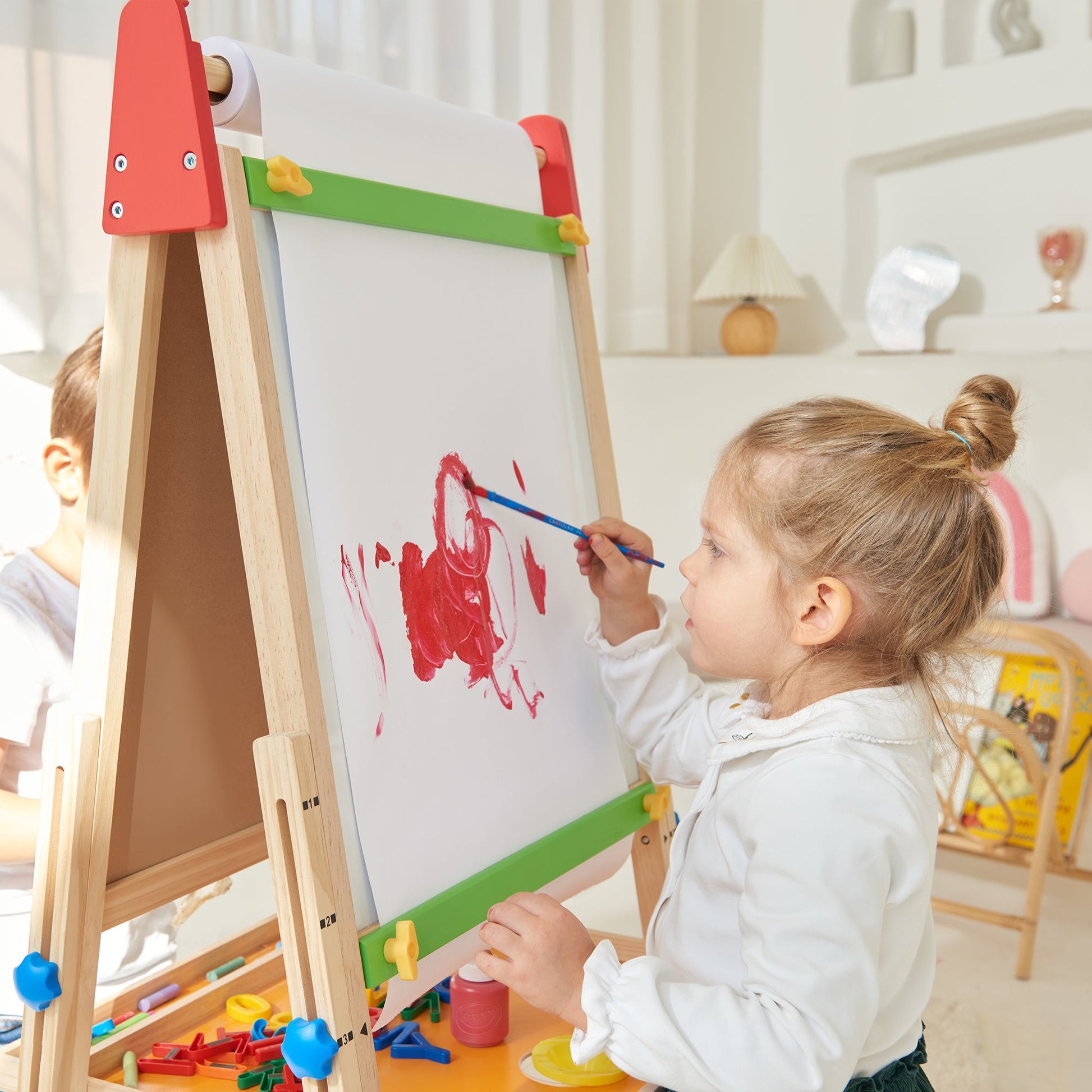 Tiny Land® 3-in-1 Art Easel & Paper Roll Set - Chickadees Wooden Toys