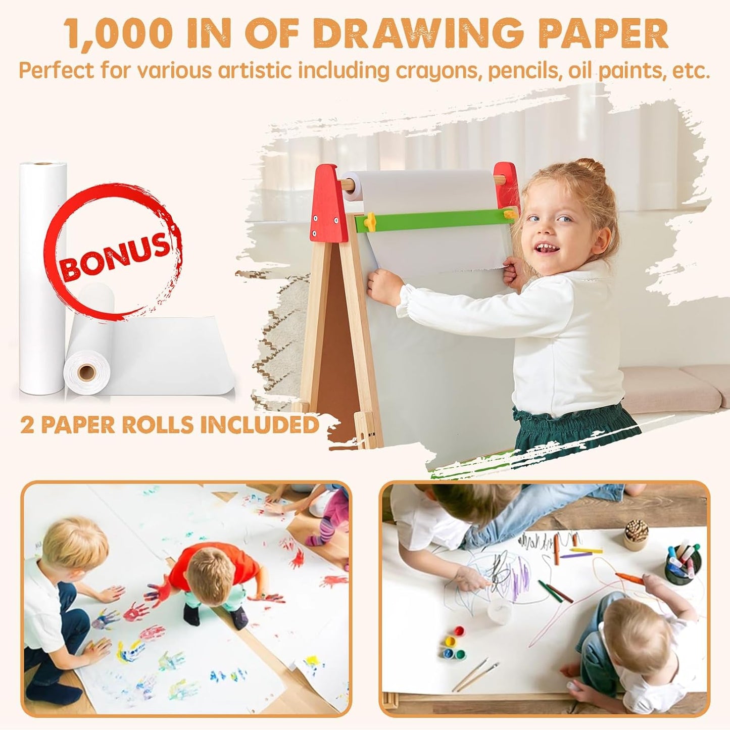 Tiny Land® 3-in-1 Art Easel for Kids - Chickadees Wooden Toys
