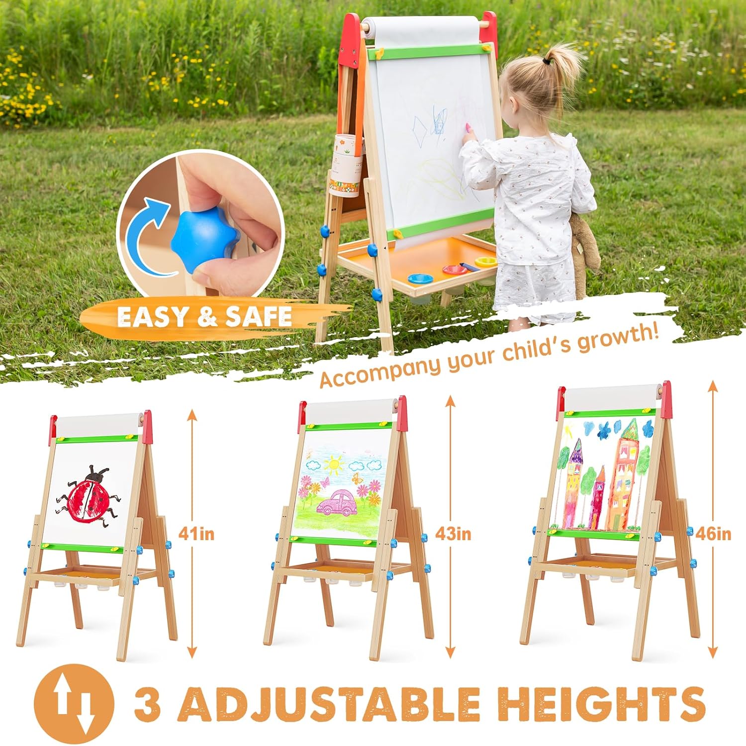 Tiny Land® 3-in-1 Art Easel for Kids - Chickadees Wooden Toys
