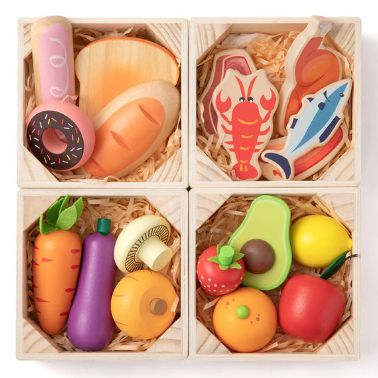 Tiny Land® Play Kitchen Accessories – Wooden Play Food for Play Kitchen: Pretend Cooking Set for Kids