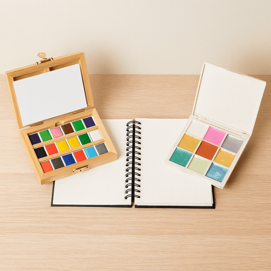 Watercolor Essentials Bundle | Bamboo Case, Metallics, & Paper Pad - Chickadees Wooden Toys