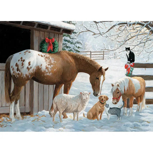 Winter Barnyard 350 Piece Family Jigsaw Puzzle Cobble Hill - Chickadees Wooden Toys
