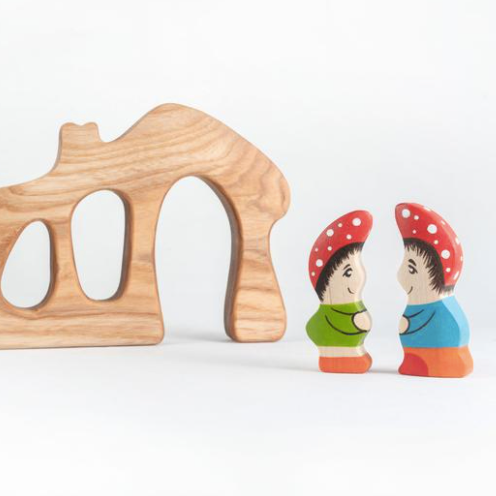 Wood Gnome House with Gnomes (set of 2)